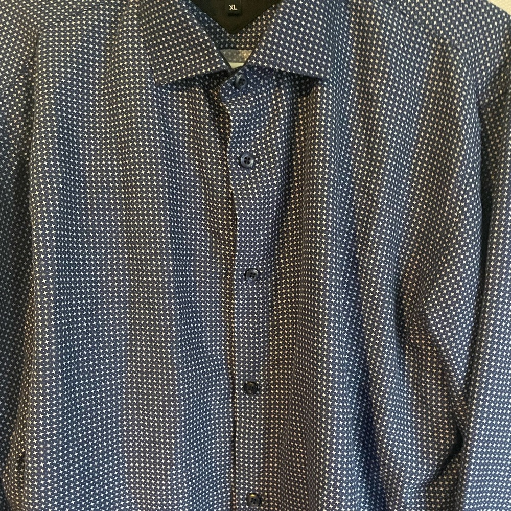 Blue Patterned Button-Up Shirt